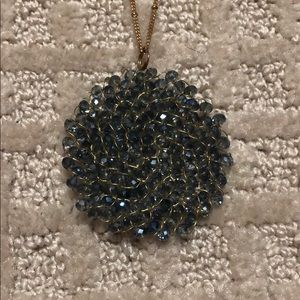 Blue beaded circle long drop necklace